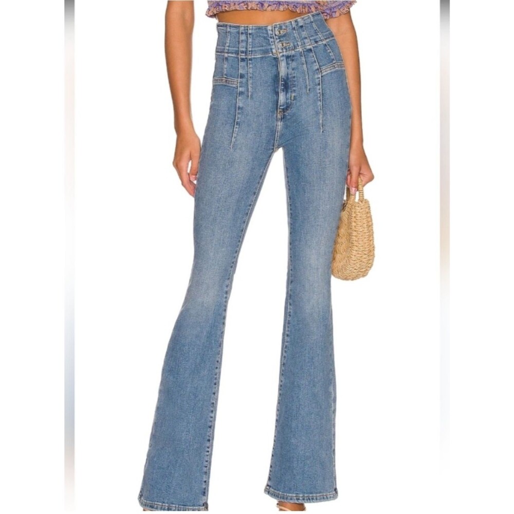 Free People We The Free Women Jayde Flare Blue Jeans 27 High Rise Boho Festival